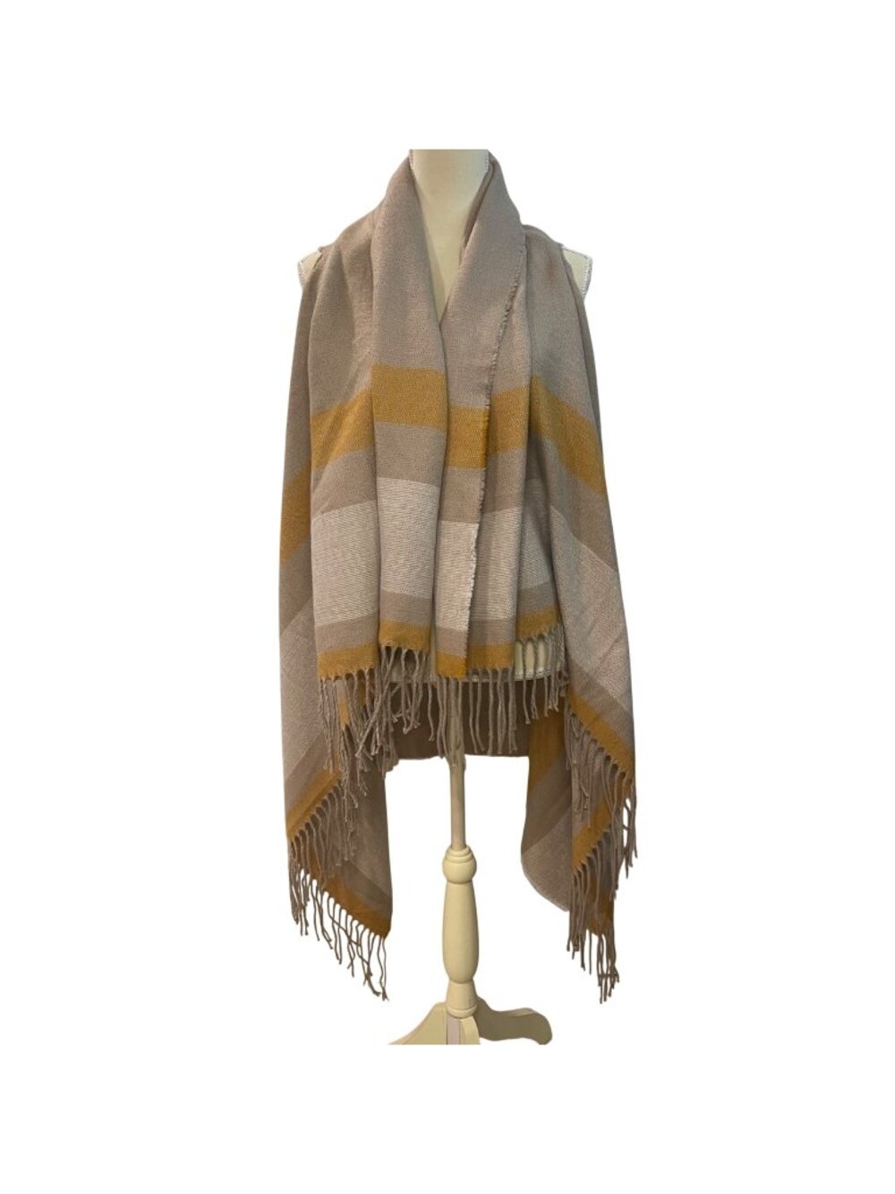 Universal Thread Fringe Cape Women's OSFM Netural Colorblock Stripe Shawl Poncho